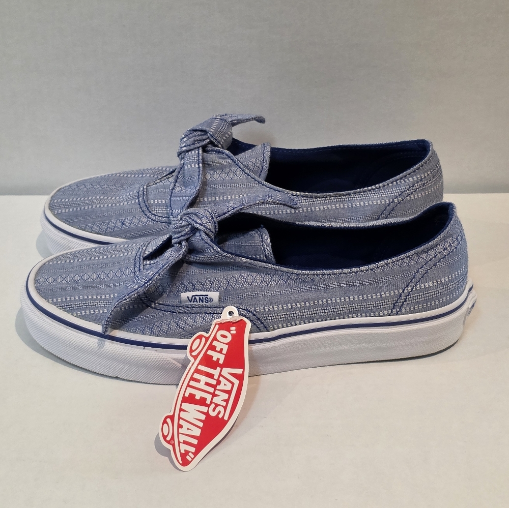Vans Lace Chambray Authentic Knotted Casual Blue Sneakers Shoes Women's Size 7